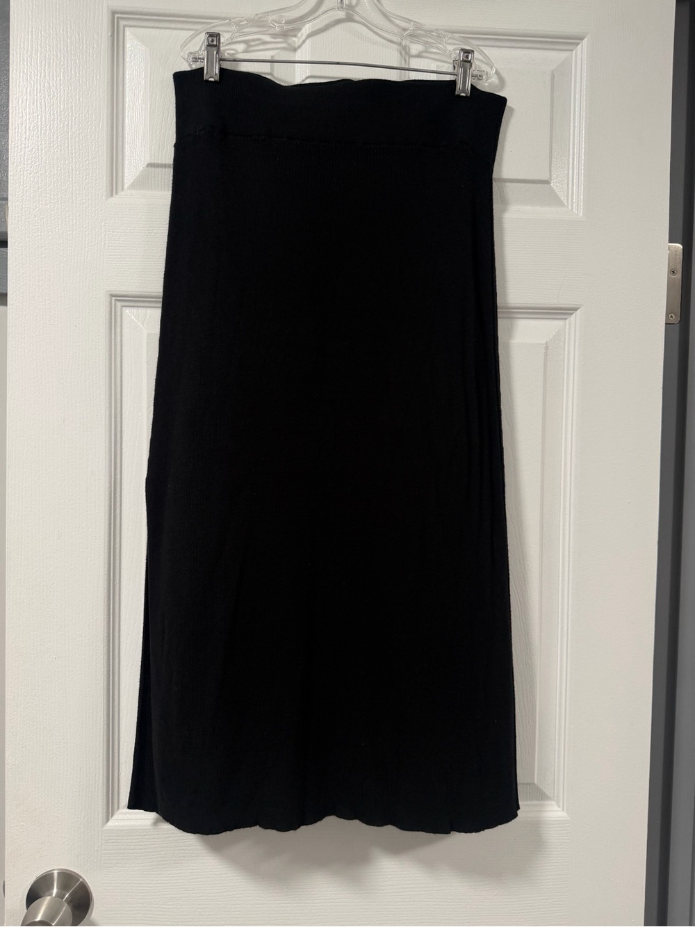 Free People Black Ribbed Knit Maxi Skirt Side Slit Size Large